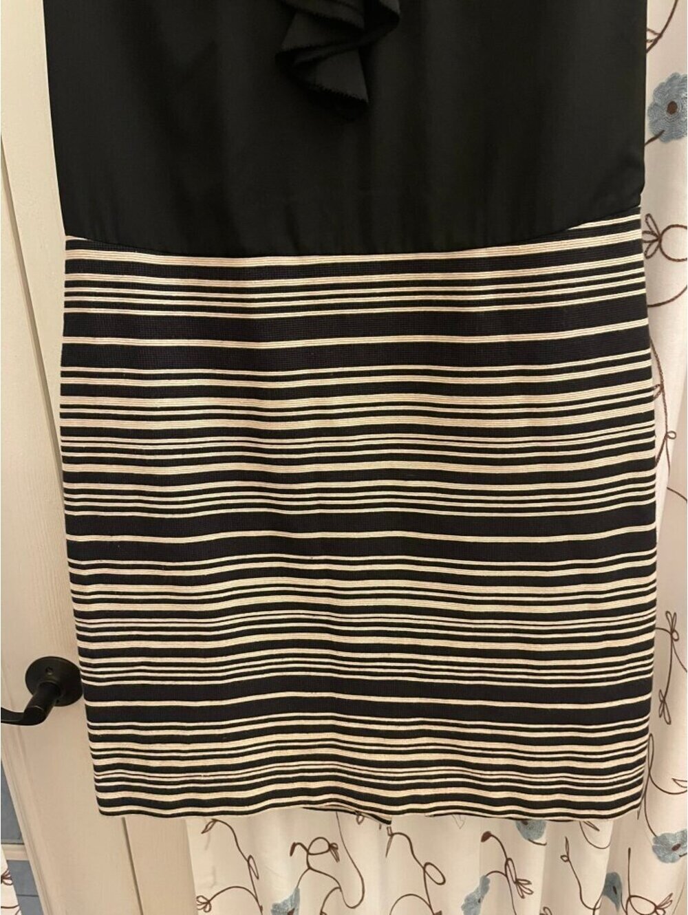 New With Tags | LOFT | 12 | Ann Taylor Black ruffle neck striped sheath dress - Picture 5 of 9